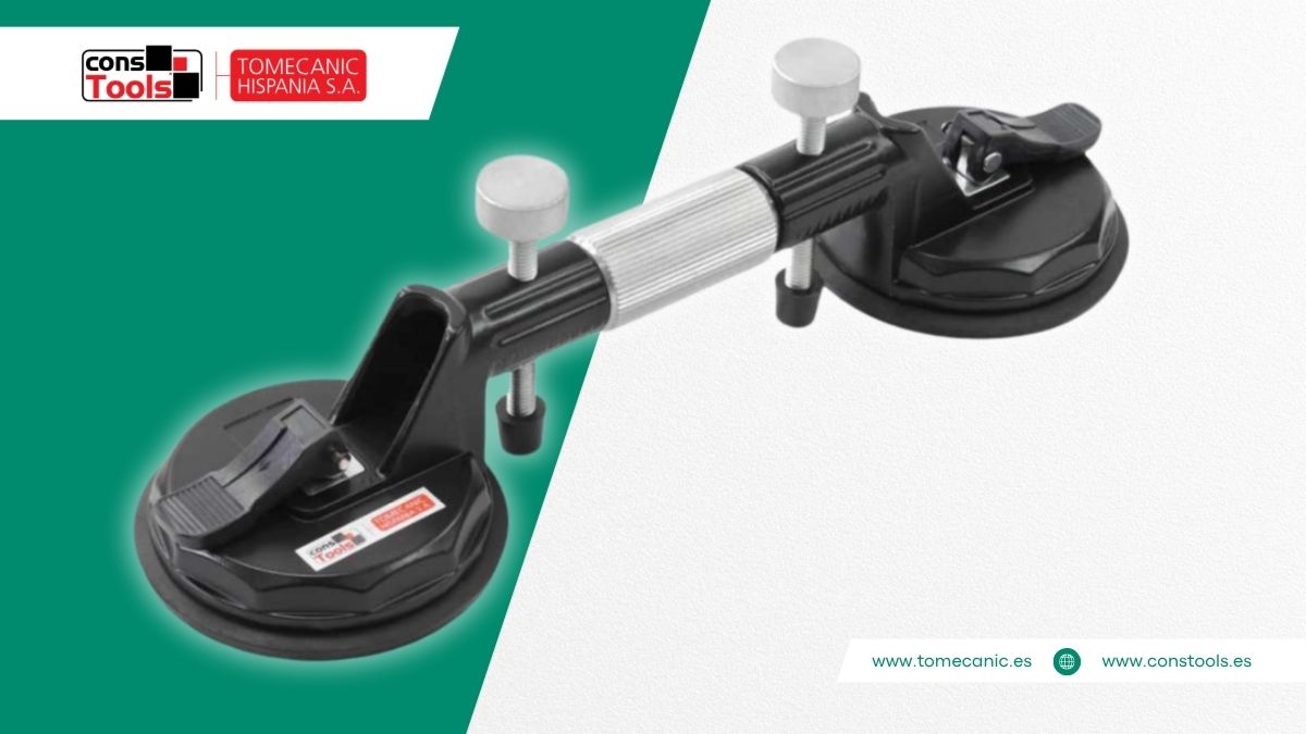 Constools — Tomecanic Hispania S.A. — Double suction cup for precise repositioning, alignment and joint adjustment of large-format and rectified ceramic tiles.