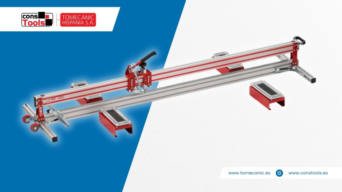 Constools — Tomecanic Hispania S.A. — JUMBO CUT 260 EASY TRANS manual tile cutter with 260 cm cutting length for large-format porcelain slabs and ceramic tiles.