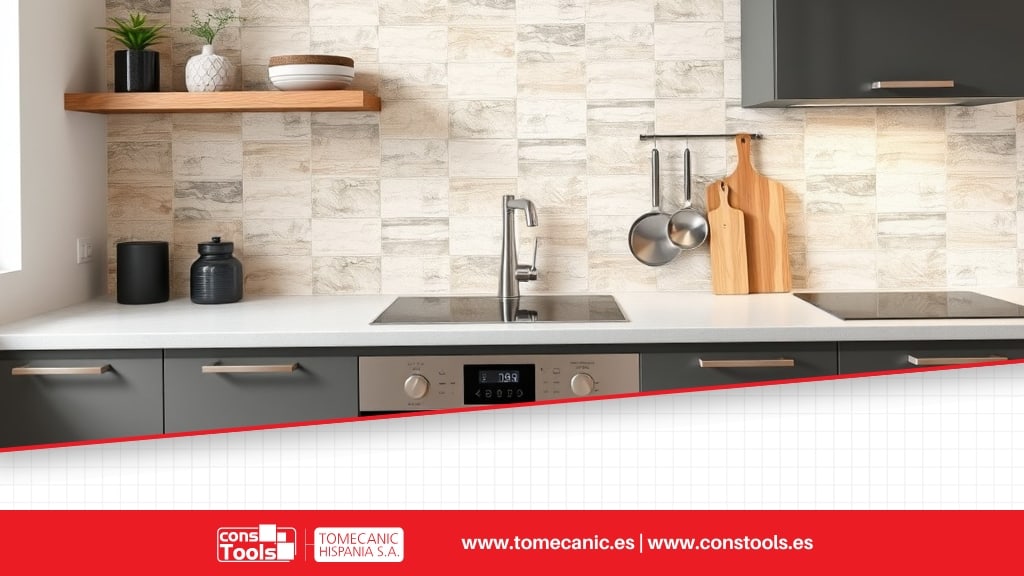 Constools — Tomecanic Hispania S.A. — Decorative trims and profiles adding elegance and modern style to ceramic surfaces in bathrooms and kitchens.