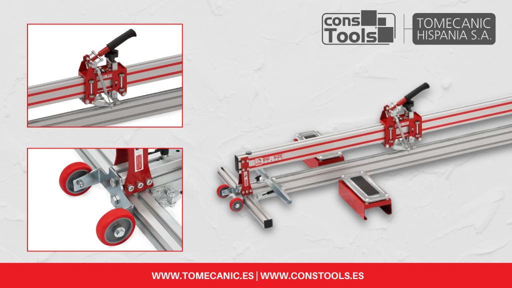 Constools — Tomecanic Hispania S.A. — JUMBO CUT EASY TRANS: manual tile cutter for large-format ceramics with folding and transport system.