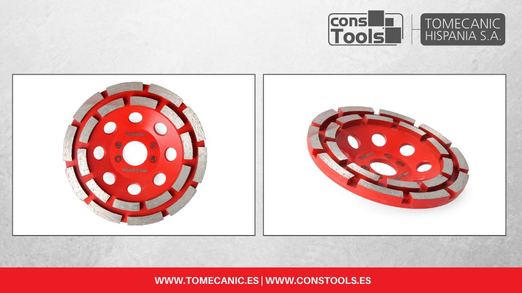 Constools — Tomecanic Hispania S.A. — Double-rimmed concave diamond disc for fast and precise grinding on concrete and various surfaces.