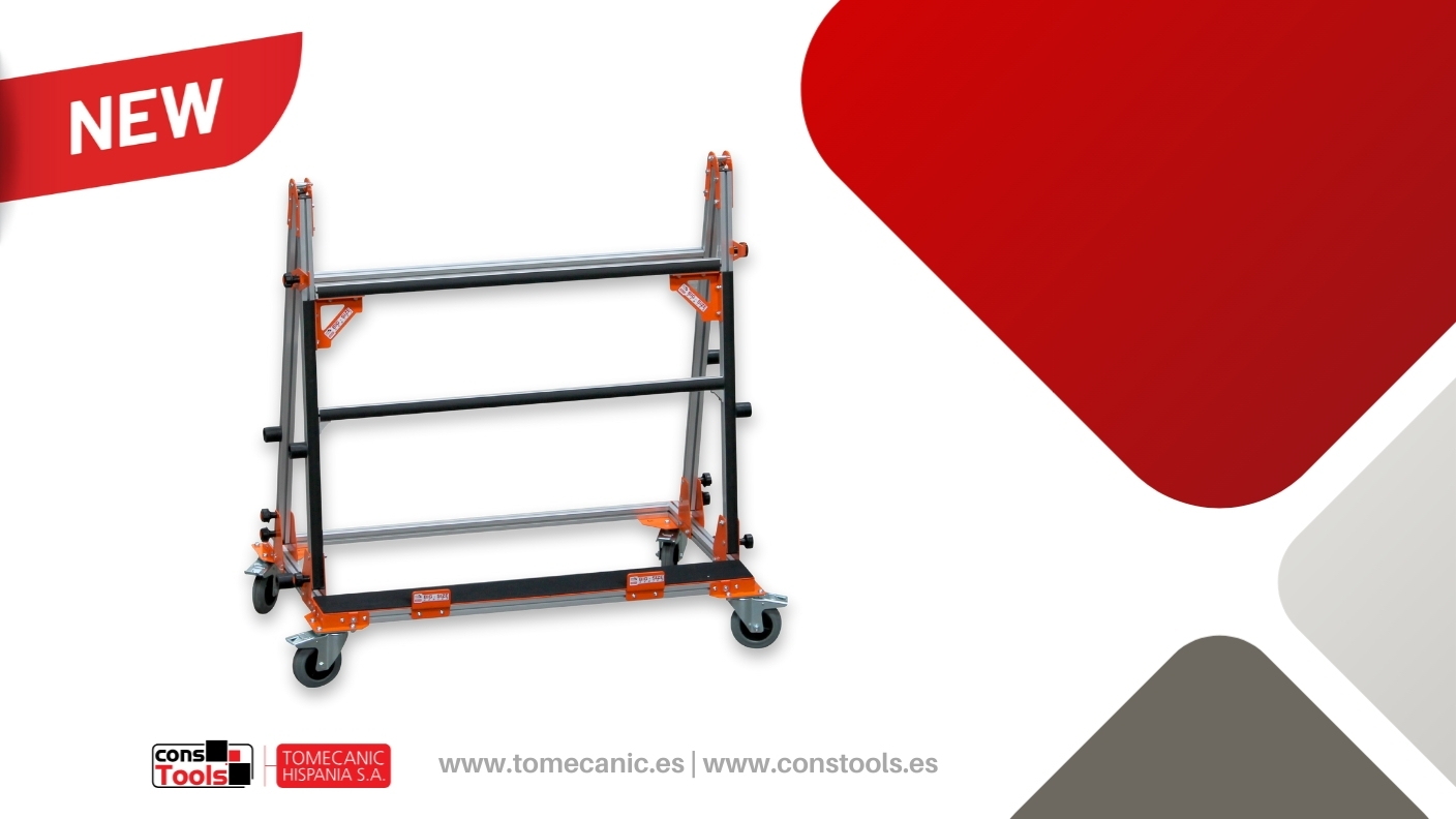 Constools — Tomecanic Hispania S.A. — Professional transport trolley for safe handling of heavy and large-format construction materials with high load capacity.