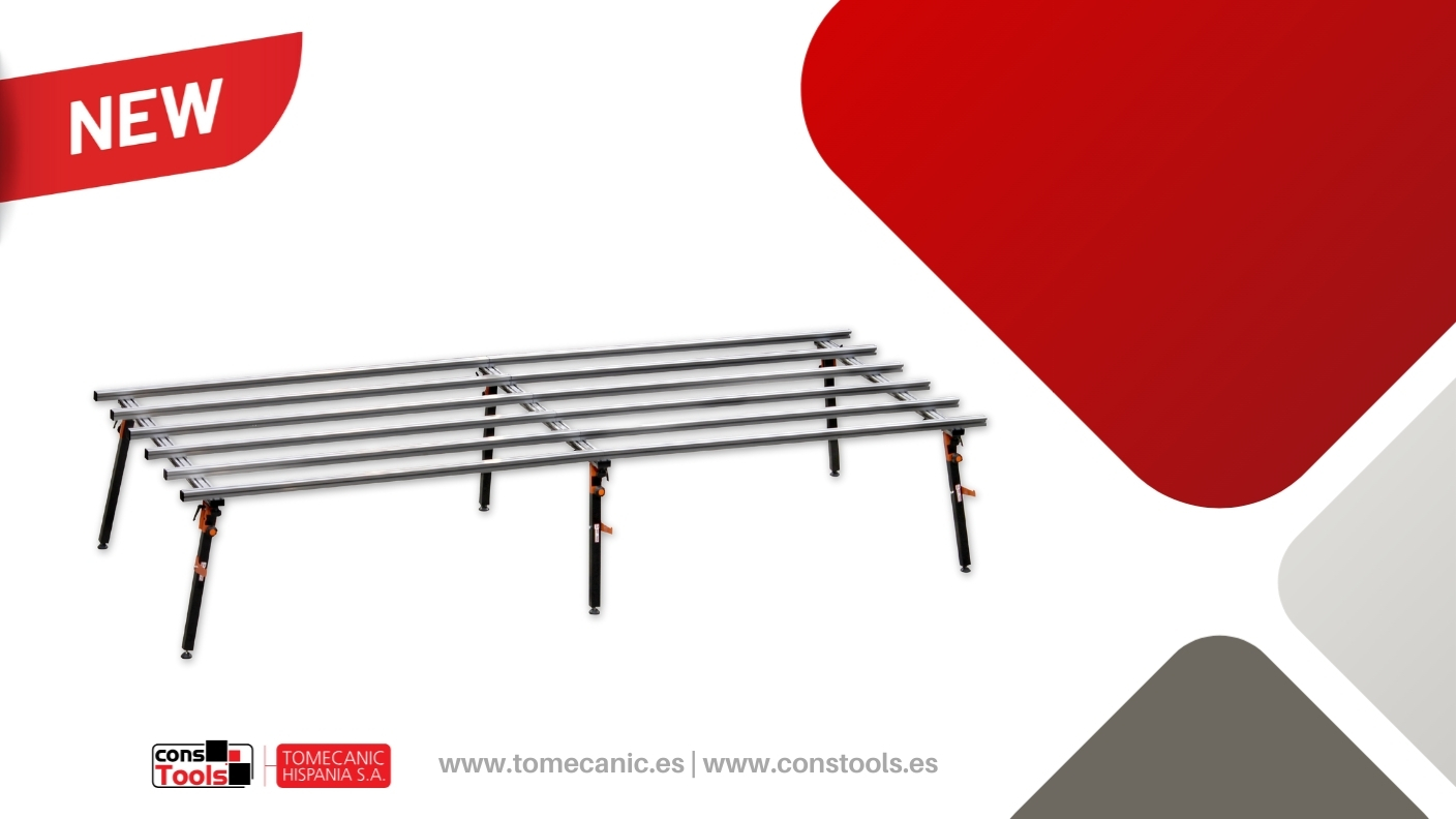 Constools — Tomecanic Hispania S.A. — Professional large-format cutting worktable for ceramic slabs with high load capacity and maximum stability.