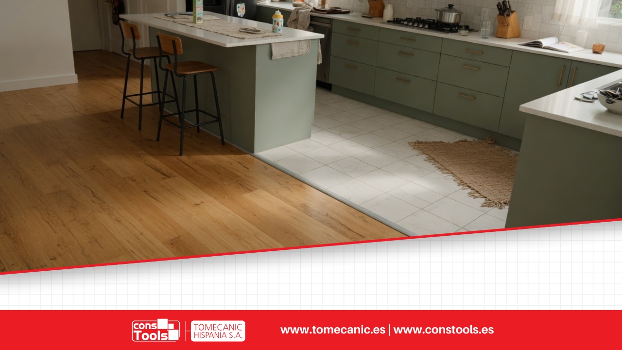 Constools — Tomecanic Hispania S.A. — Level transition profile for clean, safe and aesthetic flooring connections in renovation projects.