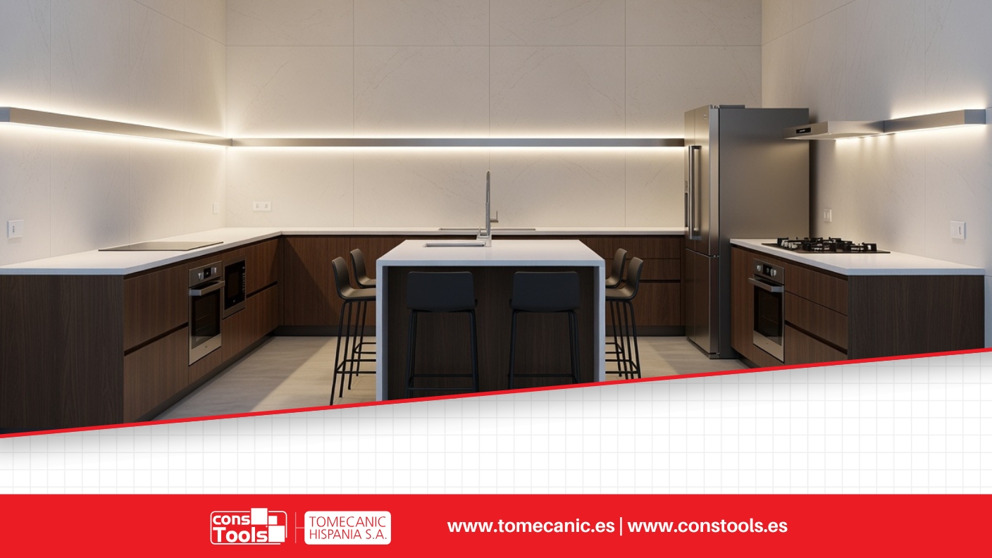 Constools — Tomecanic Hispania S.A. — Aluminium LED profile integrated into tiled wall creating elegant architectural lighting