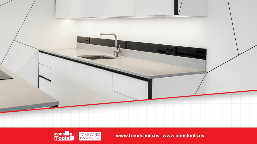 Constools — Tomecanic Hispania S.A. — White PVC internal angle profiles for hygienic, safe, and easy-to-clean corners in ceramic installations
