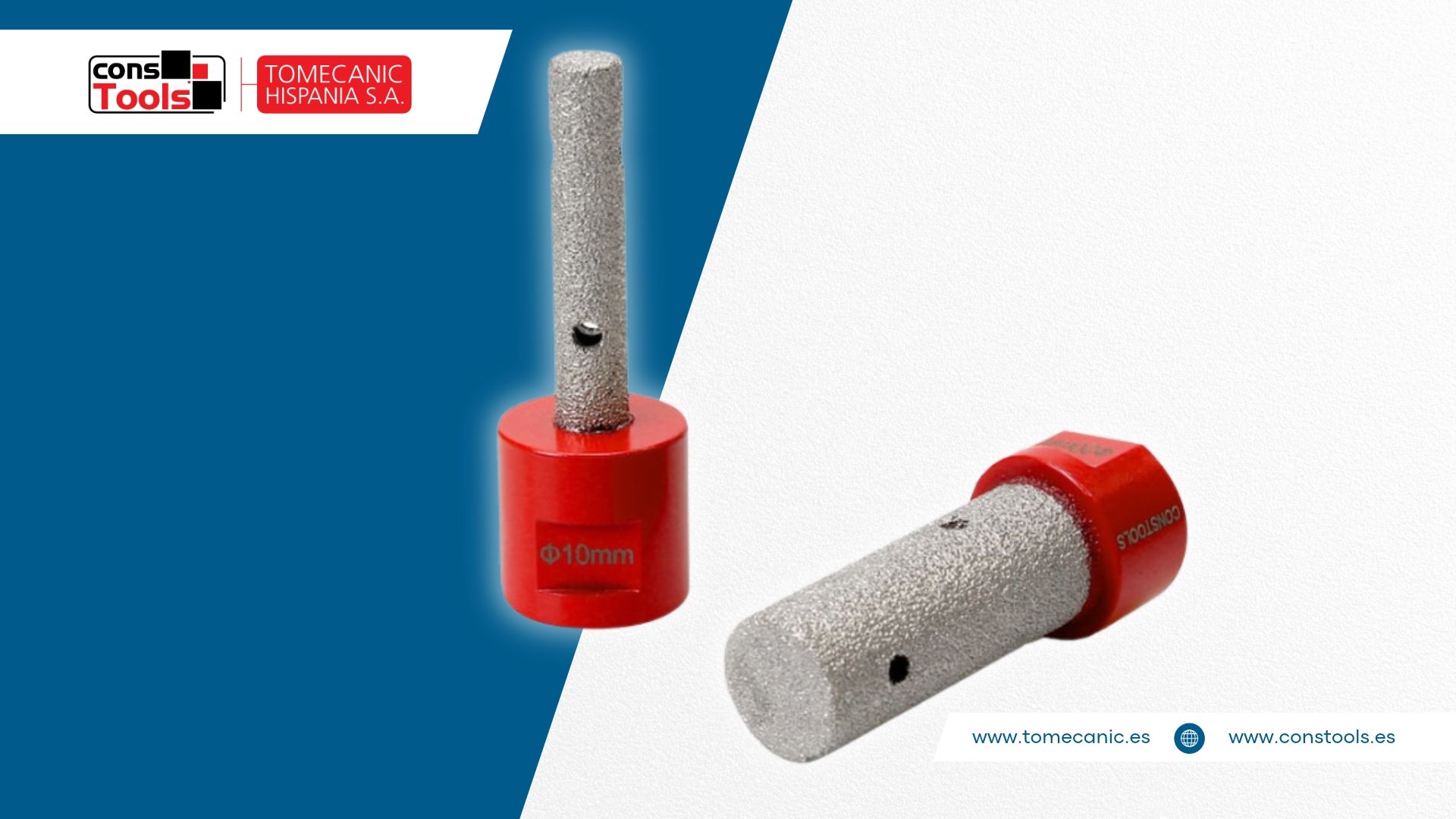 Constools — Tomecanic Hispania S.A. — Cylindrical diamond bit with M14 thread for precise grinding, profiling and surface work on ceramic and stone.