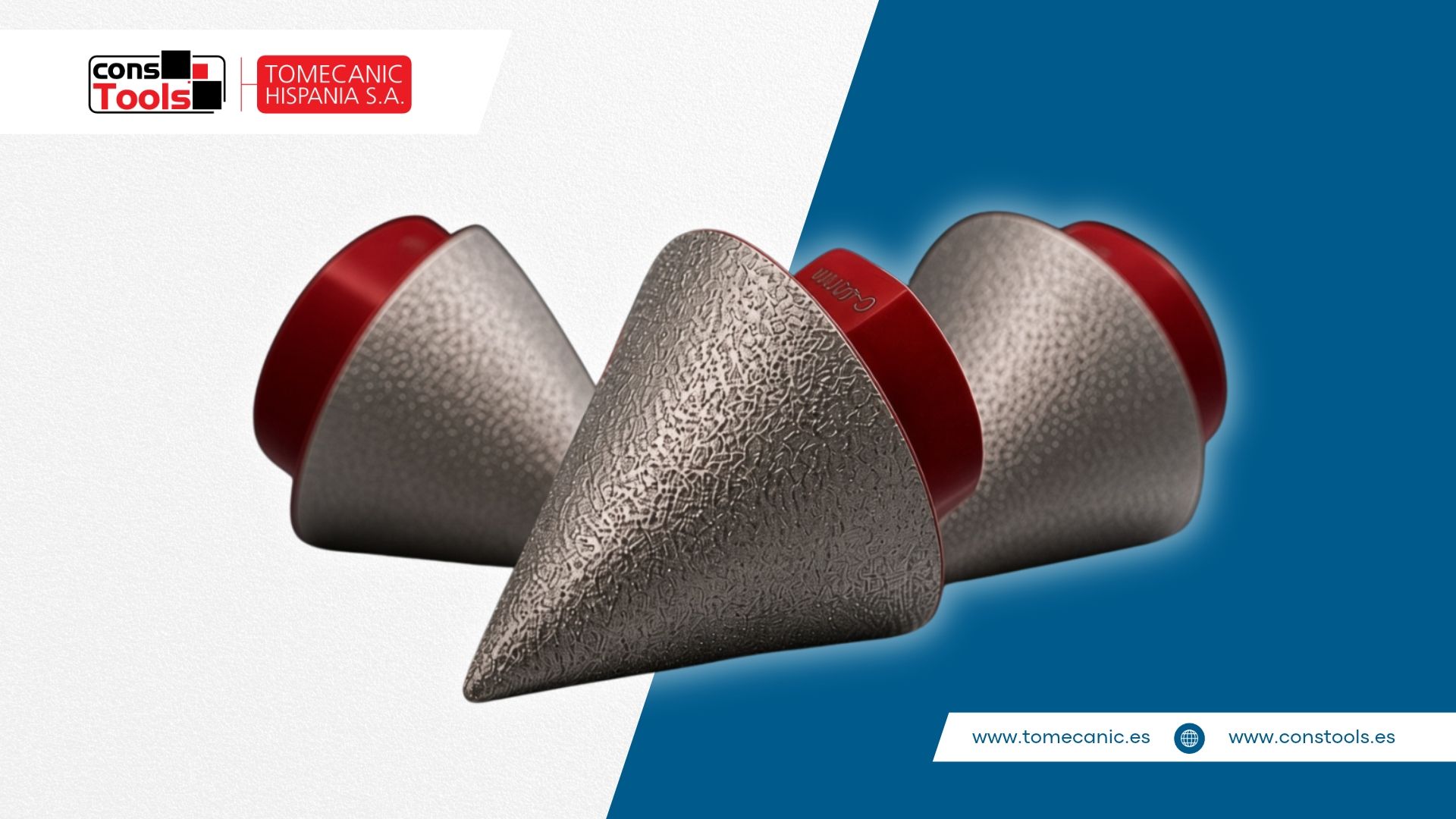 Constools — Tomecanic Hispania S.A. — Diamond conical bit for dry grinding and precise adjustment of holes from 0 to 40 mm in porcelain tiles.
